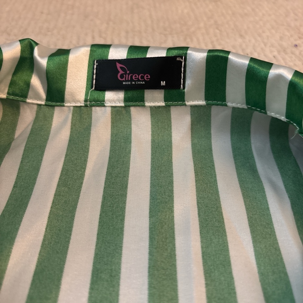 Kappa Delta silk PJ set, Green and White Stripes, Short Sleeve Top & Shorts - Picture 3 of 5